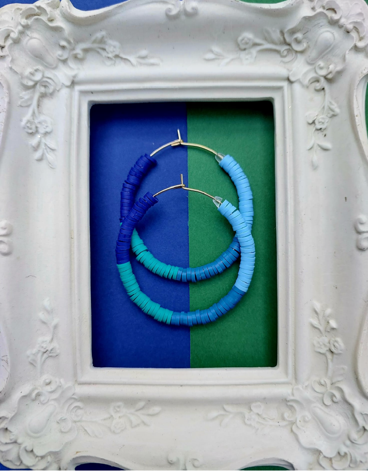 Blue Ombre Heishi Hoops