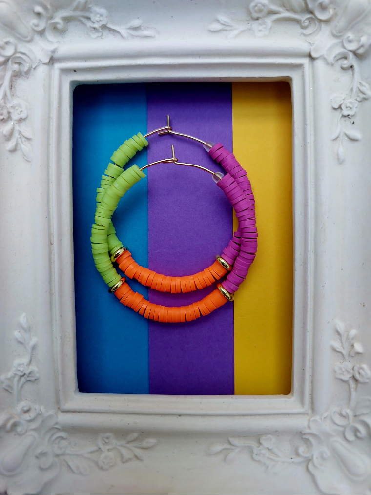 Neon Heishi Hoops