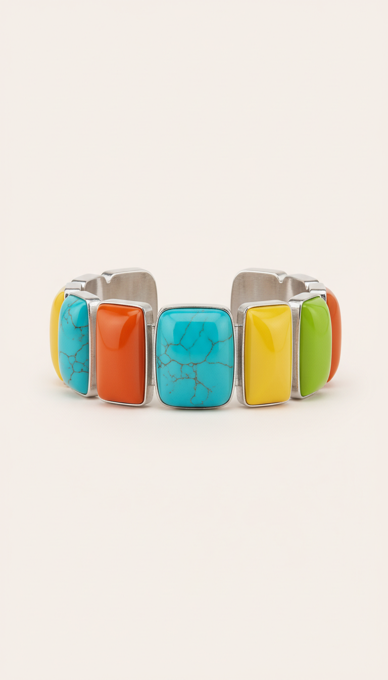 Color-Blocked Stone Cuff Bracelet