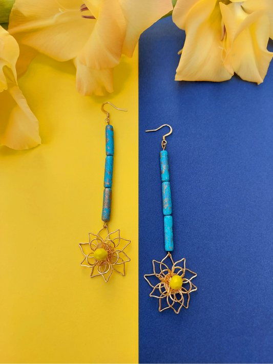 Aquamarine Sunflower Drop Earrings