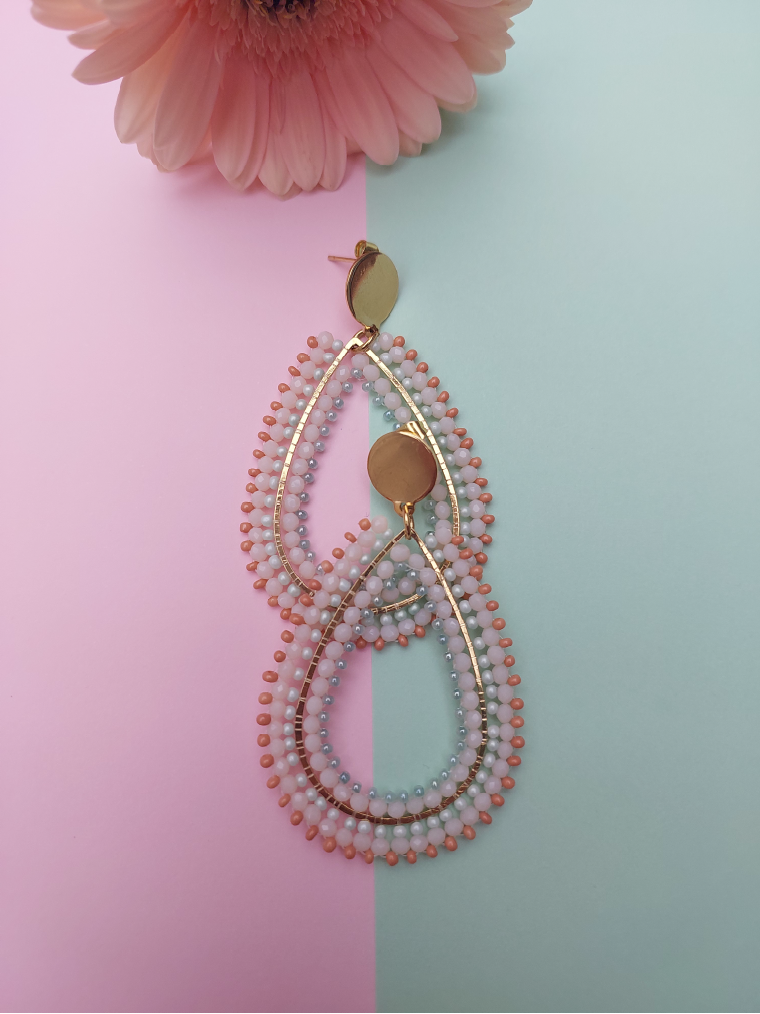 Beaded Teardrop Dangle Earrings Peach