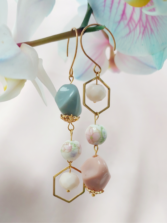 CottonCandy Asymmetrical Dangle Earrings - Gold