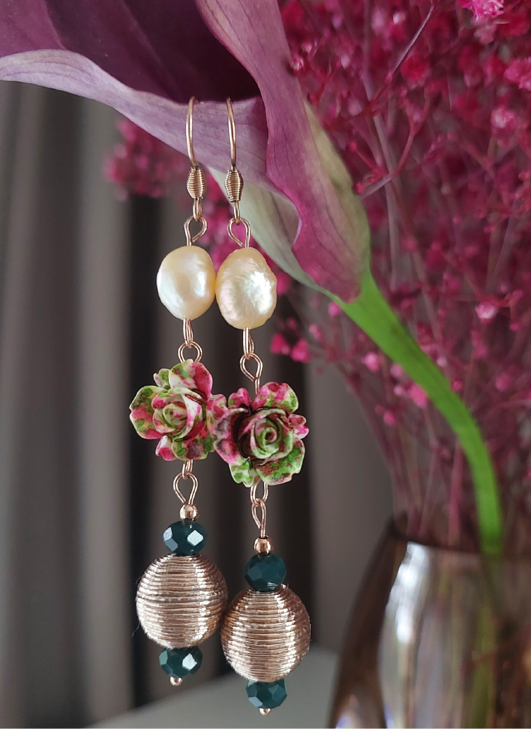 Freshwater Pearl Rosebud Sway Earrings - Rose Gold