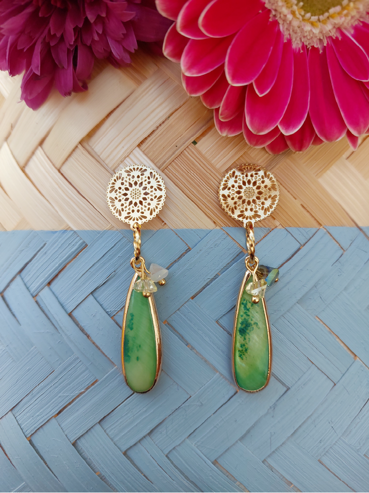 Green Freshwater Shell Dangle Earrings