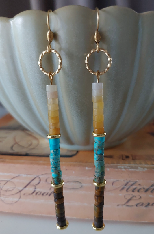 Imperial Jasper Gemstone Disc Drop Earrings