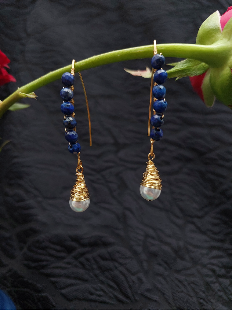 Lapis Lazuli and Pearl Drop Earrings