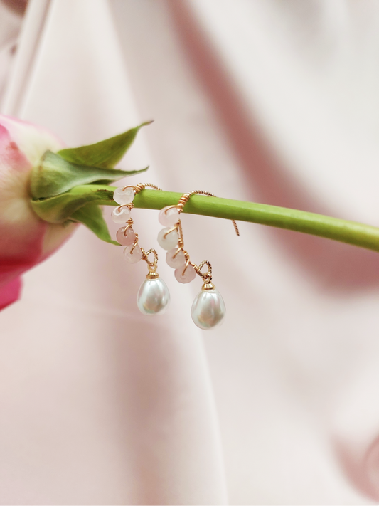 Malaysia Jade & Imitation Pearl Drop Earrings - Small