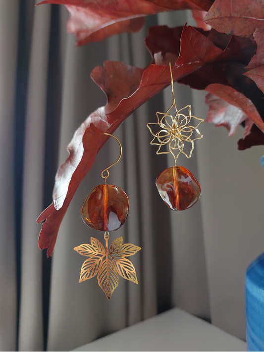 Marbled Autumn Leaf Dangle Earrings