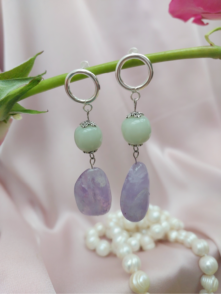 Natural Amethyst Mint Drop Earrings