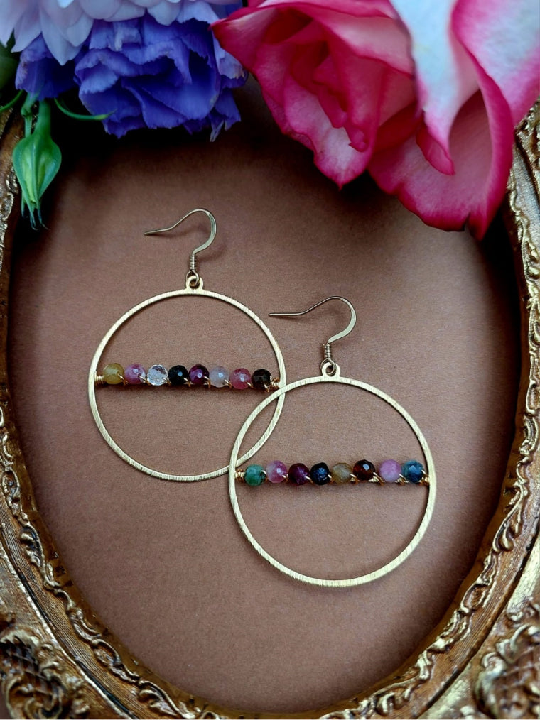 Natural Tourmaline Semicircle Hoops