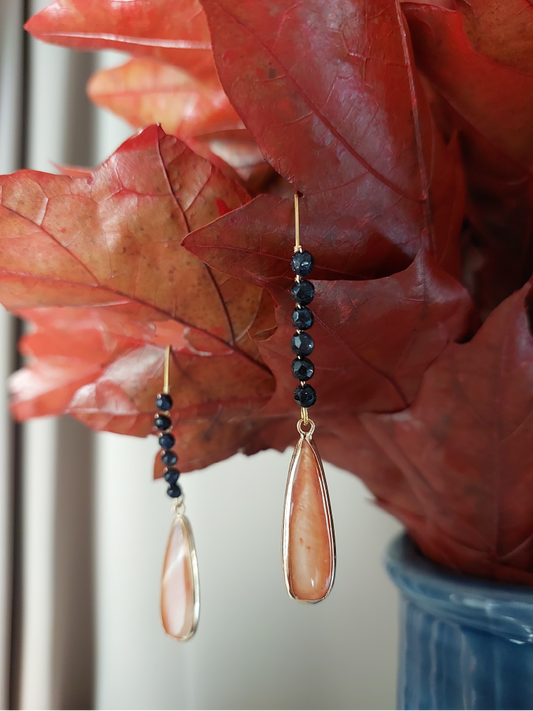 Navy Blue Sandstone & Freshwater Shell Drop Earrings