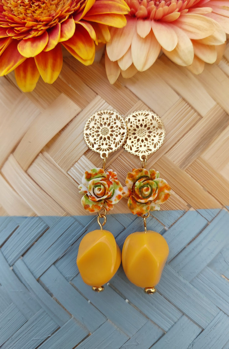 Ochre Rosebud Dangle Earrings