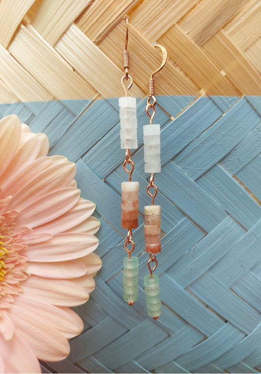 Rose Gold Green Aventurine Gemstone Disc Drop Earrings