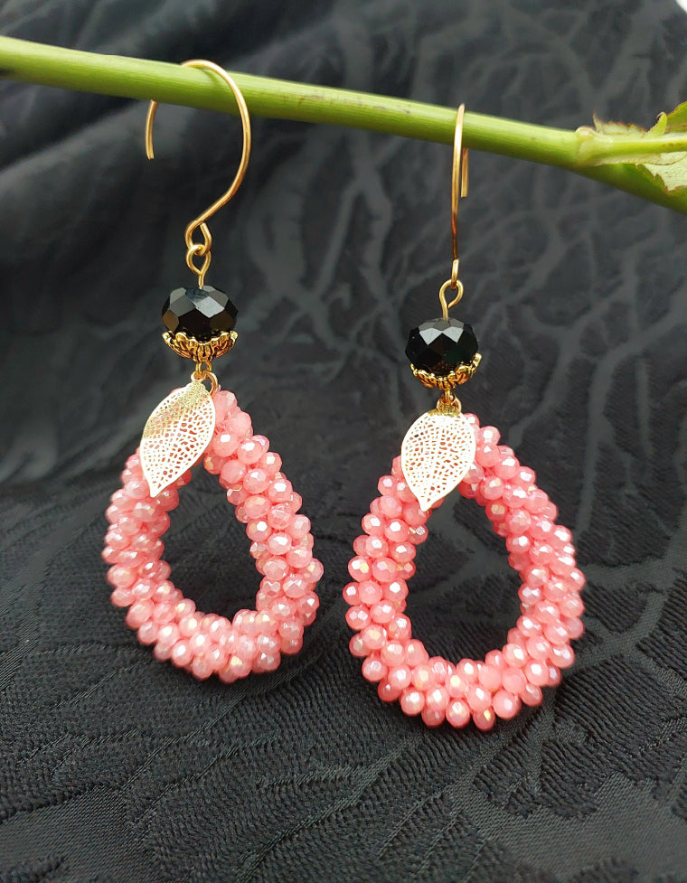 Shimmer Teardrop Dangle Earrings - Peach