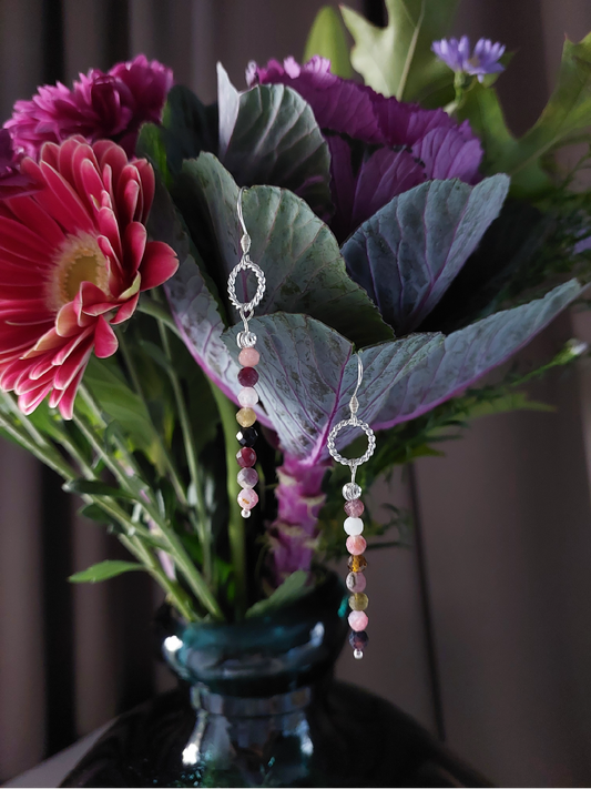 Silver Natural Tourmaline Pendulum Earrings