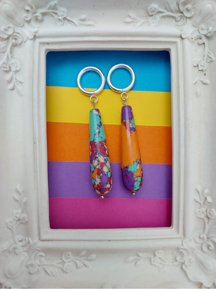 Silver Psychedelic Drop Earrings