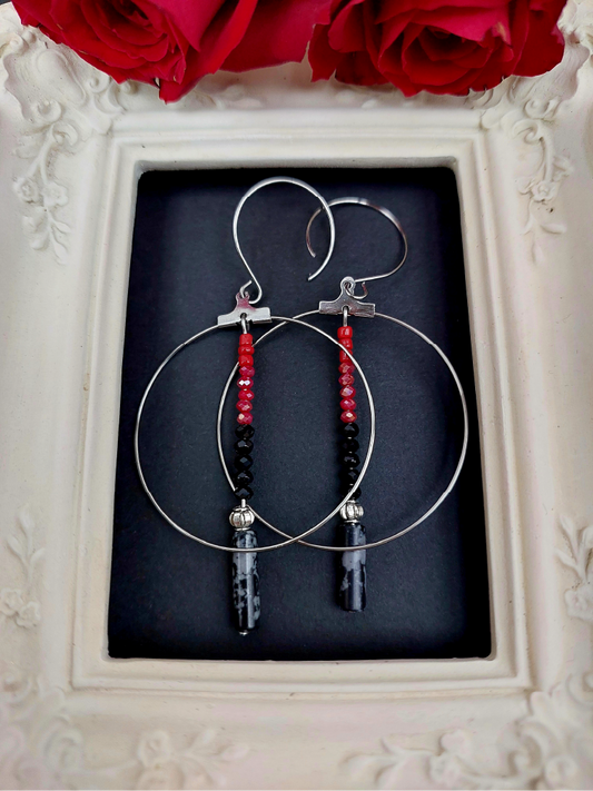 Snowflake Obsidian and Red Hoops