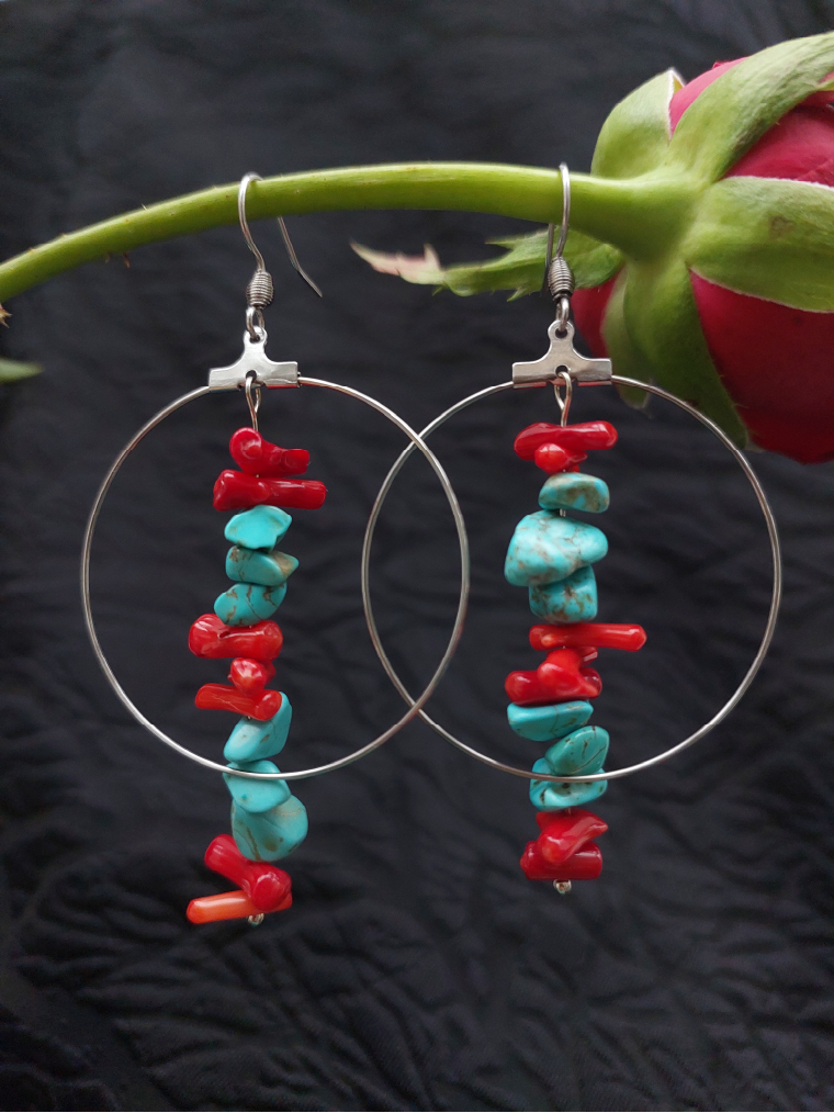 Turquoise & Ocean Bamboo Hoops