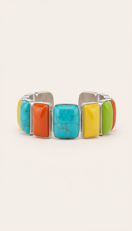Color-Blocked Stone Cuff Bracelet